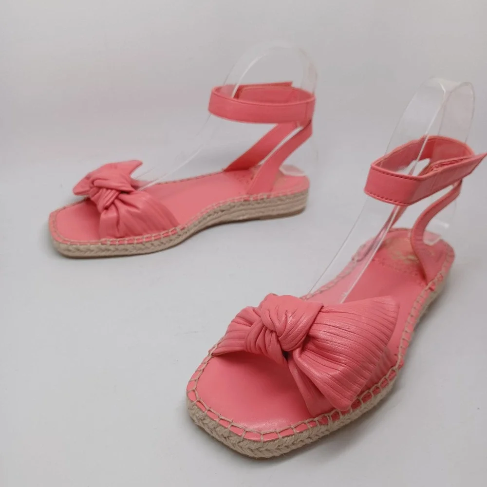 Vince Camuto Pink Leather Bow Espadrille Ankle Strap Flat Sandals Maybel Sz 7M